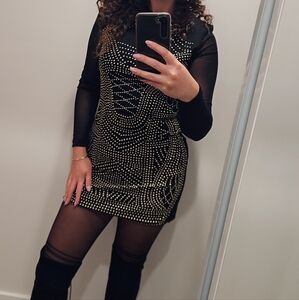 Chic Black and Gold Embellished Dress